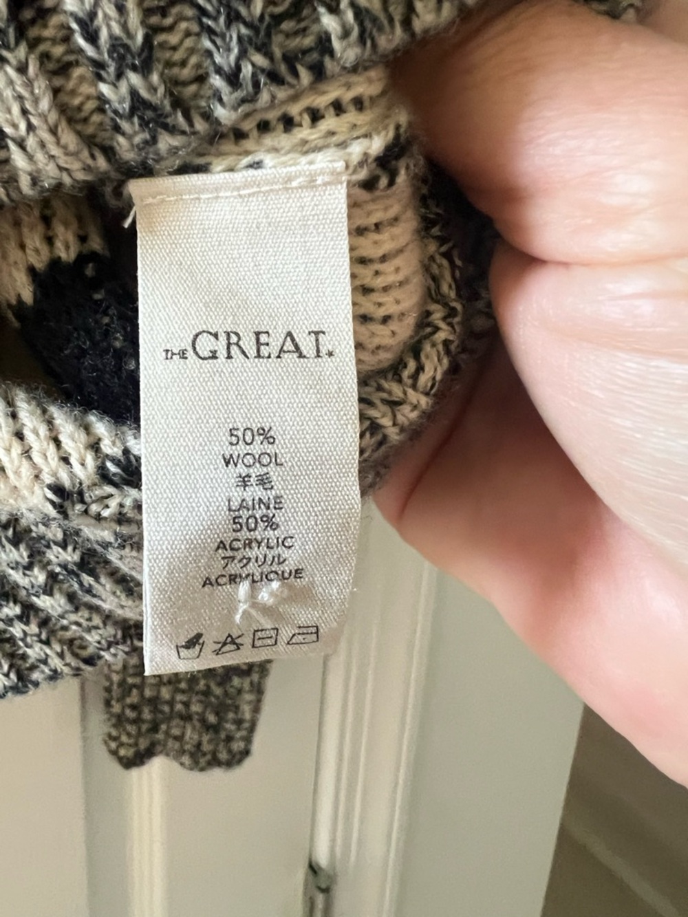 THE GREAT. Gray and Black Polka Dot V-Neck Cardigan - Picture 4 of 5